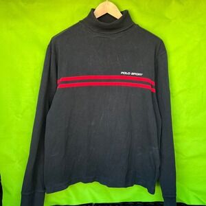 Polo Sport Ralph Lauren Mock Neck Shirt Black Red Stripe Vintage XL Mens